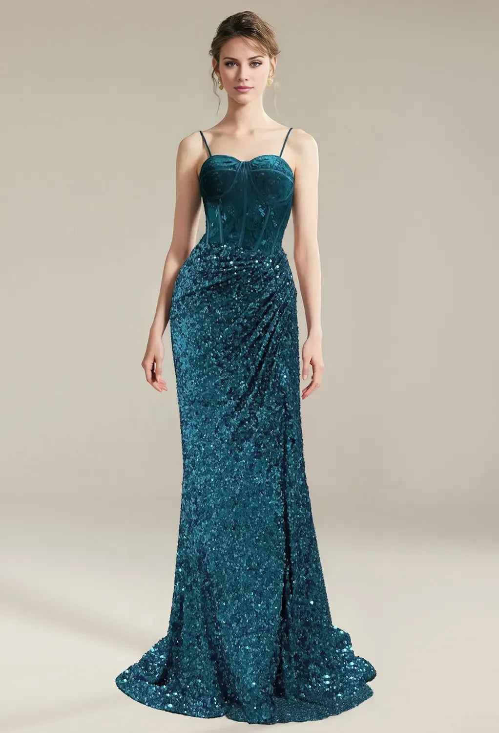 Mermaid Trumpet Spaghetti Straps Luxury Prom Dress Floor-Length Sleeveless Formal Evening Gown Cheap Sequin Evening Dresses